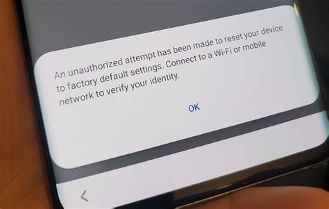 NOTE: If <strong>your Samsung device</strong> is online, the <strong>factory reset</strong> will happen instantly. . An unauthorized attempt has been made to reset your device to factory default settings samsung